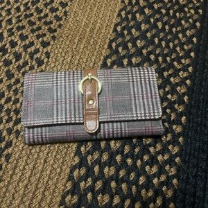 Time and Tru Plaid Wallet with Brown Accents